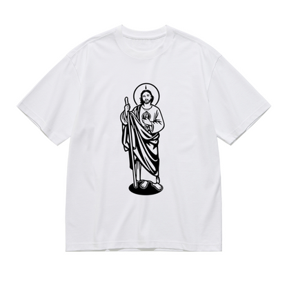 Minimal Black Line Art San Judas Tadeo Faith Plus Size Women's Printed T-Shirt