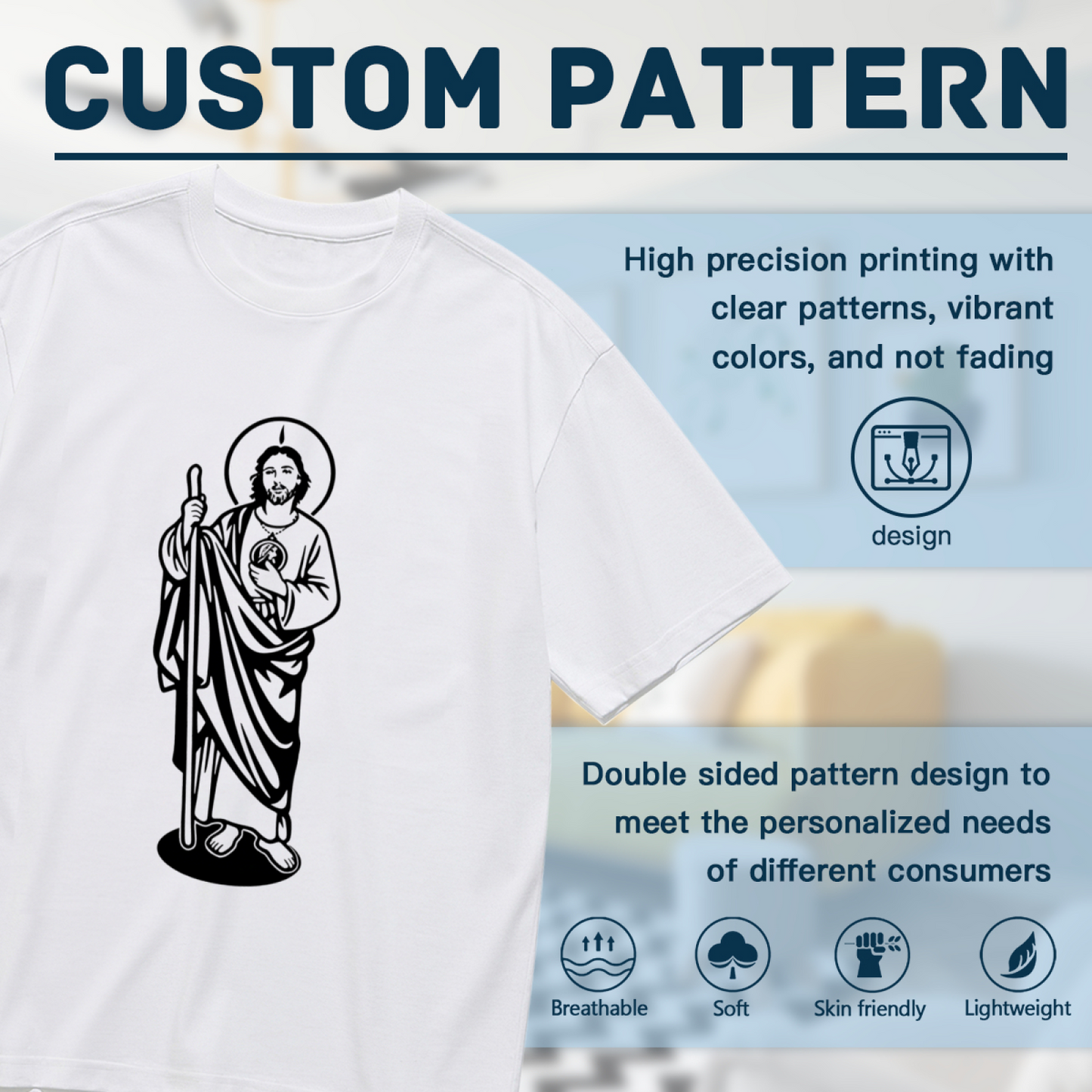 Minimal Black Line Art San Judas Tadeo Faith Plus Size Women's Printed T-Shirt