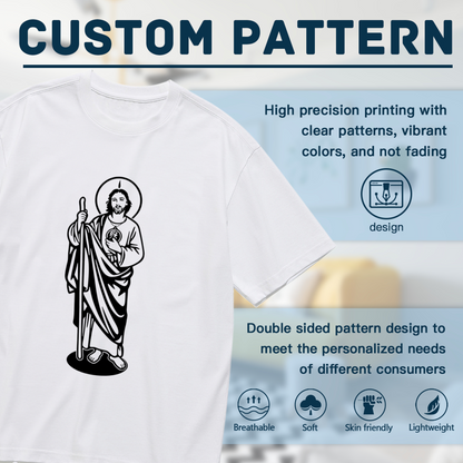 Minimal Black Line Art San Judas Tadeo Faith Plus Size Women's Printed T-Shirt