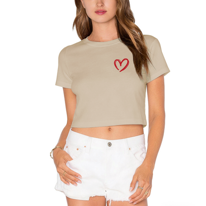 Simple Black Crop Top With Tiny Hand-Drawn Red Heart On Chest