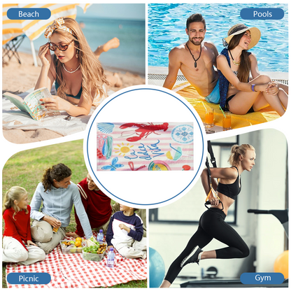 Mediterranean La Dolce Vita Lobster Summer Collage Beach Towel, Multiple Length Versions, Cloud?Like Soft, Fast Dry & Highly Absorbent for European Style Beach Vacation