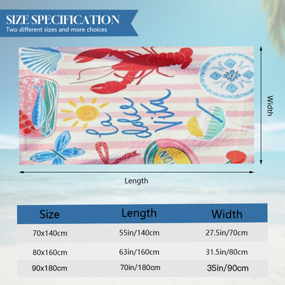 Mediterranean La Dolce Vita Lobster Summer Collage Beach Towel, Multiple Length Versions, Cloud?Like Soft, Fast Dry & Highly Absorbent for European Style Beach Vacation