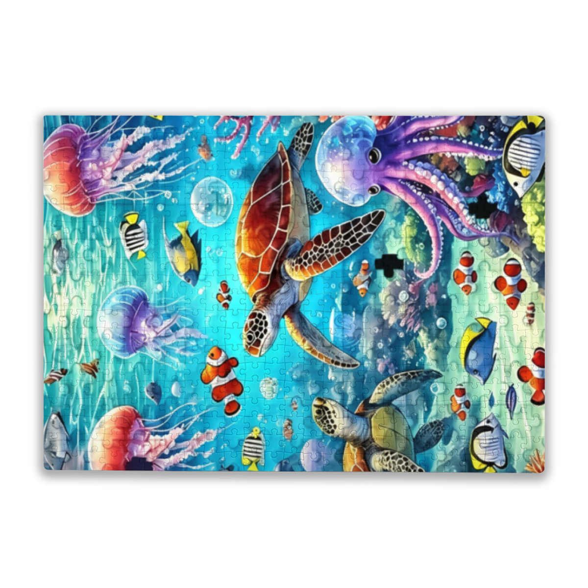 Vibrant Underwater Coral Reef Sea Turtle & Jellyfish Ocean Puzzle | 300/500/1000 Pieces