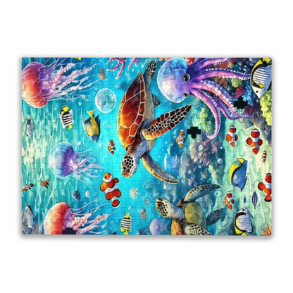 Vibrant Underwater Coral Reef Sea Turtle & Jellyfish Ocean Puzzle | 300/500/1000 Pieces