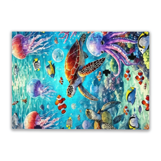 Vibrant Underwater Coral Reef Sea Turtle & Jellyfish Ocean Puzzle | 300/500/1000 Pieces