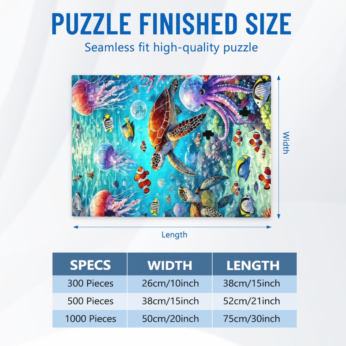 Vibrant Underwater Coral Reef Sea Turtle & Jellyfish Ocean Puzzle | 300/500/1000 Pieces