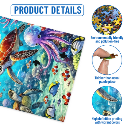 Vibrant Underwater Coral Reef Sea Turtle & Jellyfish Ocean Puzzle | 300/500/1000 Pieces