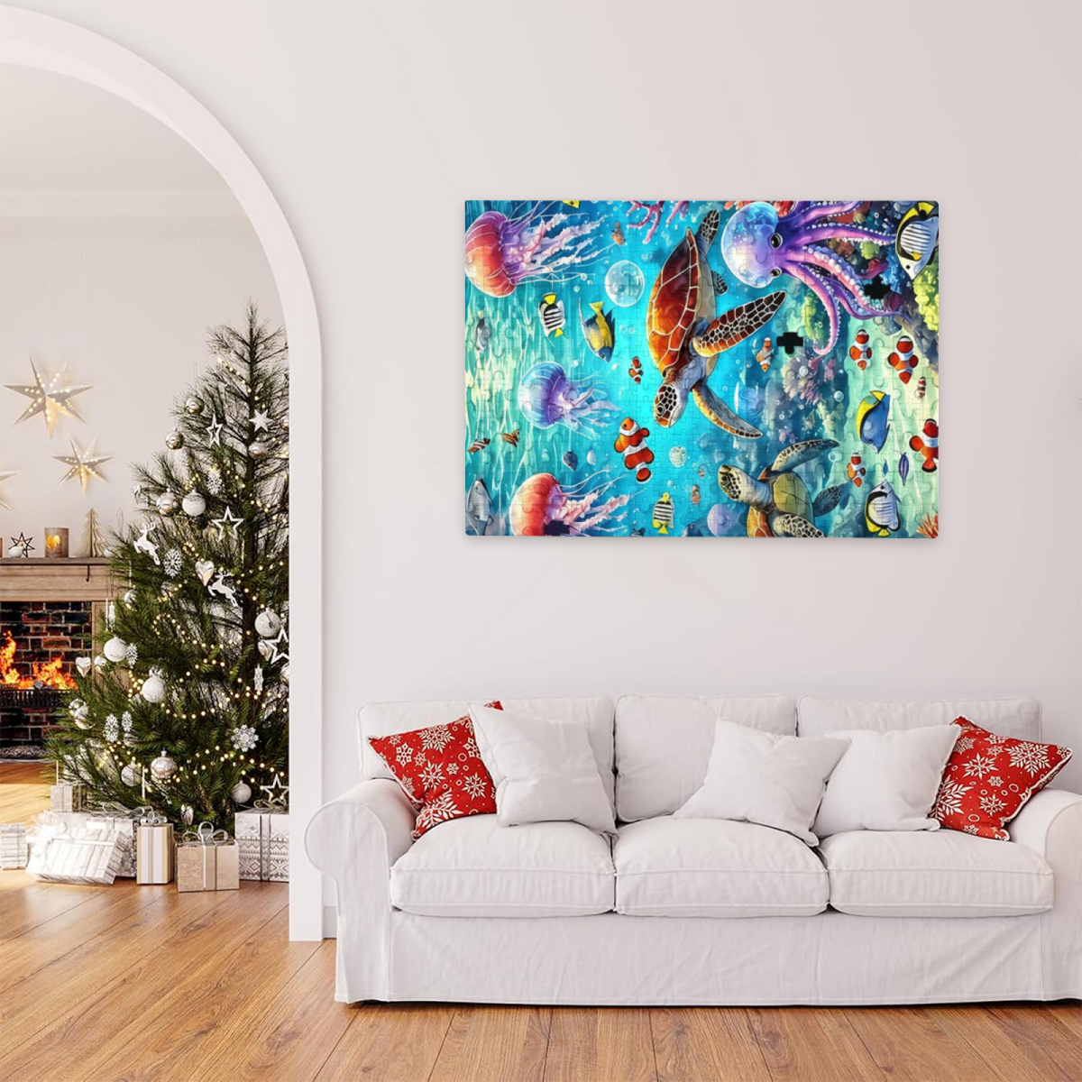 Vibrant Underwater Coral Reef Sea Turtle & Jellyfish Ocean Puzzle | 300/500/1000 Pieces