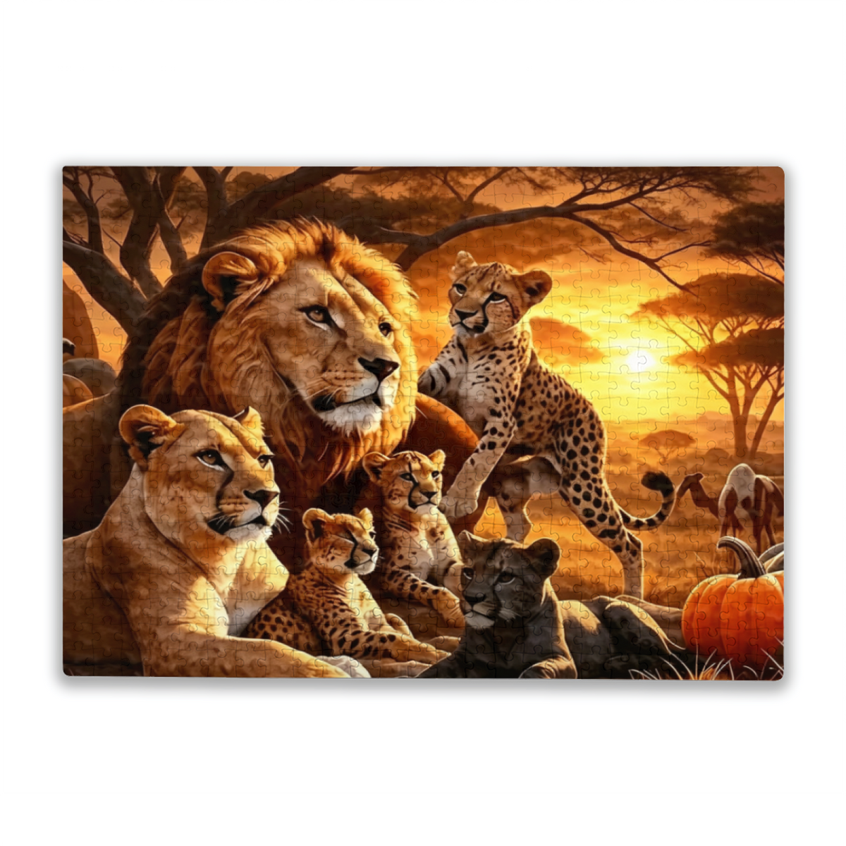 Lion & Cheetah Family at Savannah Dusk ¨C Warm Wild Animal Puzzle