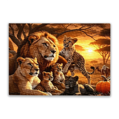 Lion & Cheetah Family at Savannah Dusk ¨C Warm Wild Animal Puzzle
