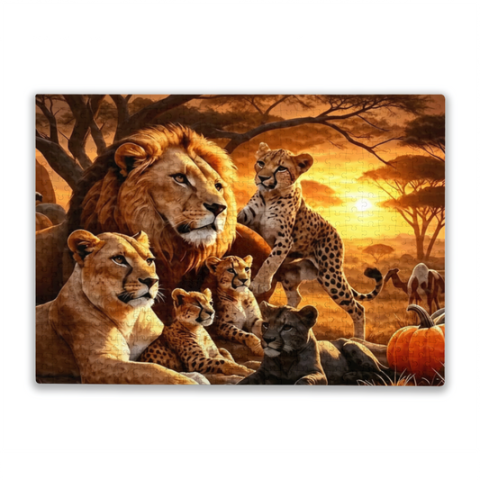 Lion & Cheetah Family at Savannah Dusk ¨C Warm Wild Animal Puzzle