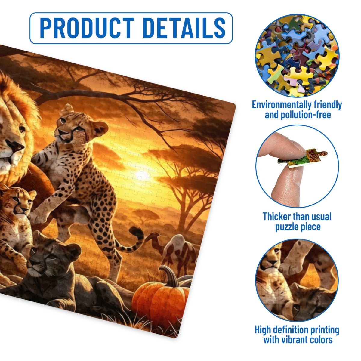 Lion & Cheetah Family at Savannah Dusk ¨C Warm Wild Animal Puzzle
