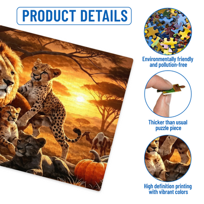 Lion & Cheetah Family at Savannah Dusk ¨C Warm Wild Animal Puzzle
