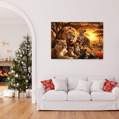 Lion & Cheetah Family at Savannah Dusk ¨C Warm Wild Animal Puzzle