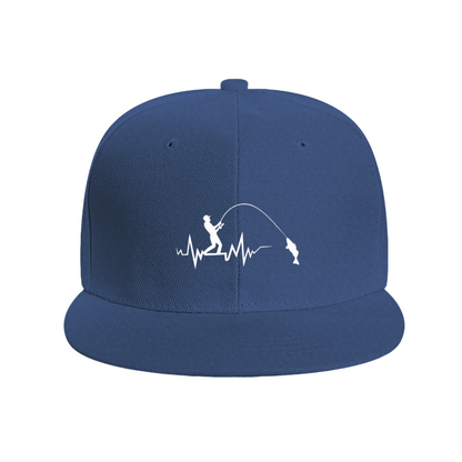 Fishing Heartbeat Pulse Graphic Blue Angler Flat Visor Hat
