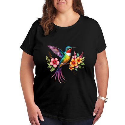 Colorful Hummingbird Tropical Flowers Plus Size Tee
