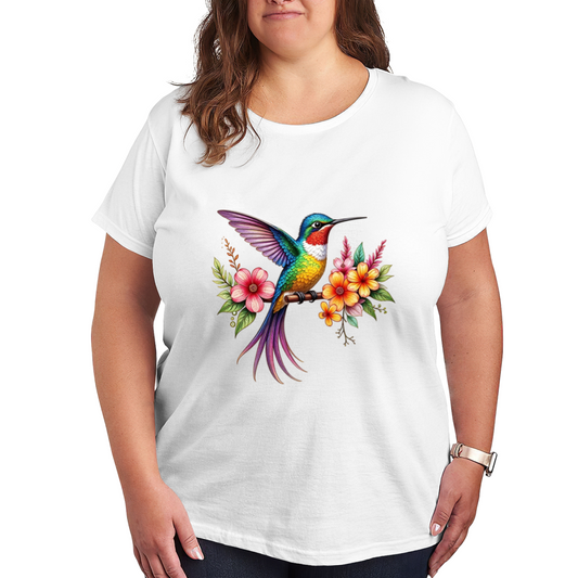 Colorful Hummingbird Tropical Flowers Plus Size Tee
