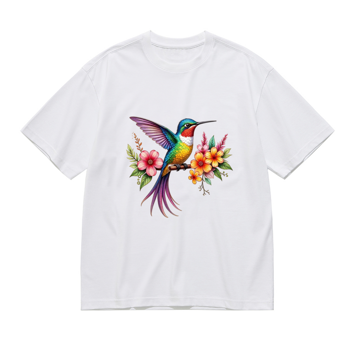 Colorful Hummingbird Tropical Flowers Plus Size Tee