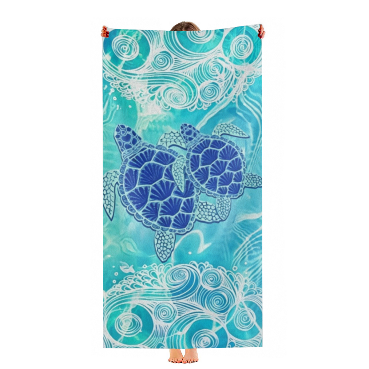 Aesthetic Blue Wave Pattern Sea Turtle Beach Towel, Silky Soft & Highly Absorbent, Diverse Sizes Offered, Comfortable Skin?Friendly Swim Towel for Ocean Lovers