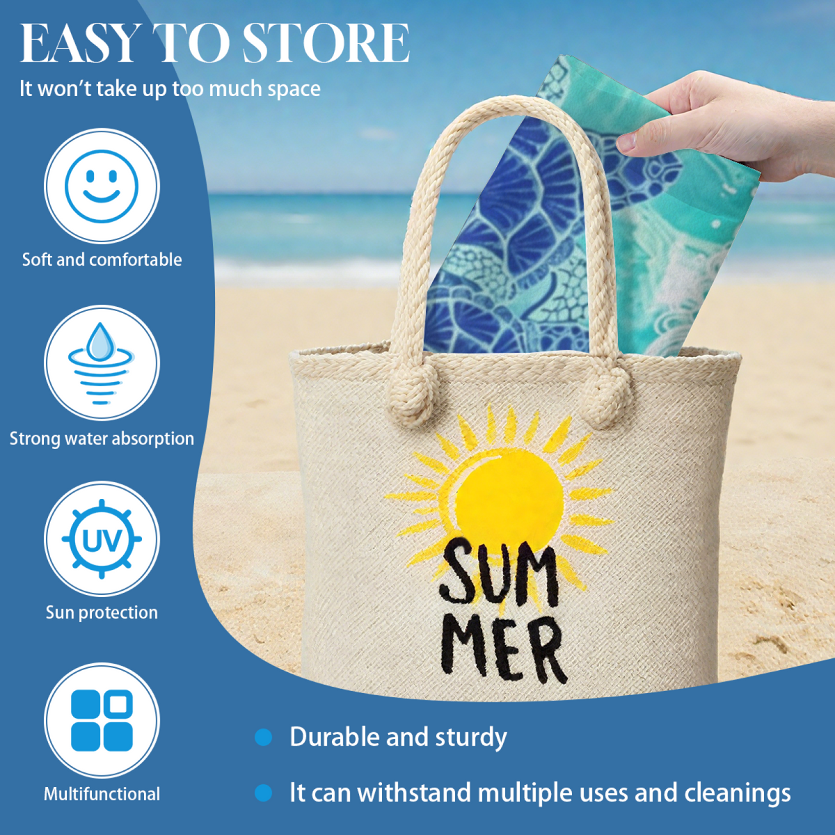 Aesthetic Blue Wave Pattern Sea Turtle Beach Towel, Silky Soft & Highly Absorbent, Diverse Sizes Offered, Comfortable Skin?Friendly Swim Towel for Ocean Lovers