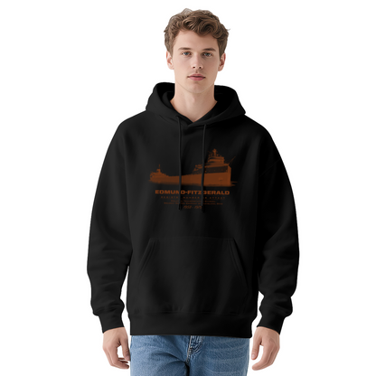 Vintage Edmund Fitzgerald Ship Print Hoodie, Nautical Style Comfort Hooded Top