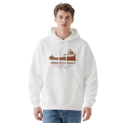 Vintage Edmund Fitzgerald Ship Print Hoodie, Nautical Style Comfort Hooded Top