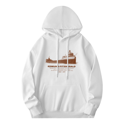 Vintage Edmund Fitzgerald Ship Print Hoodie, Nautical Style Comfort Hooded Top