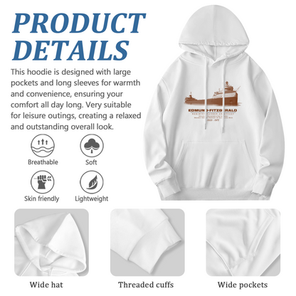 Vintage Edmund Fitzgerald Ship Print Hoodie, Nautical Style Comfort Hooded Top