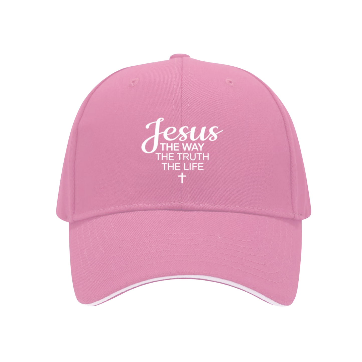 Jesus The Way Truth Life Cross Navy Sandwich Brim Baseball Cap, Religious Believer Gift Hat