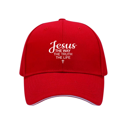 Jesus The Way Truth Life Cross Navy Sandwich Brim Baseball Cap, Religious Believer Gift Hat