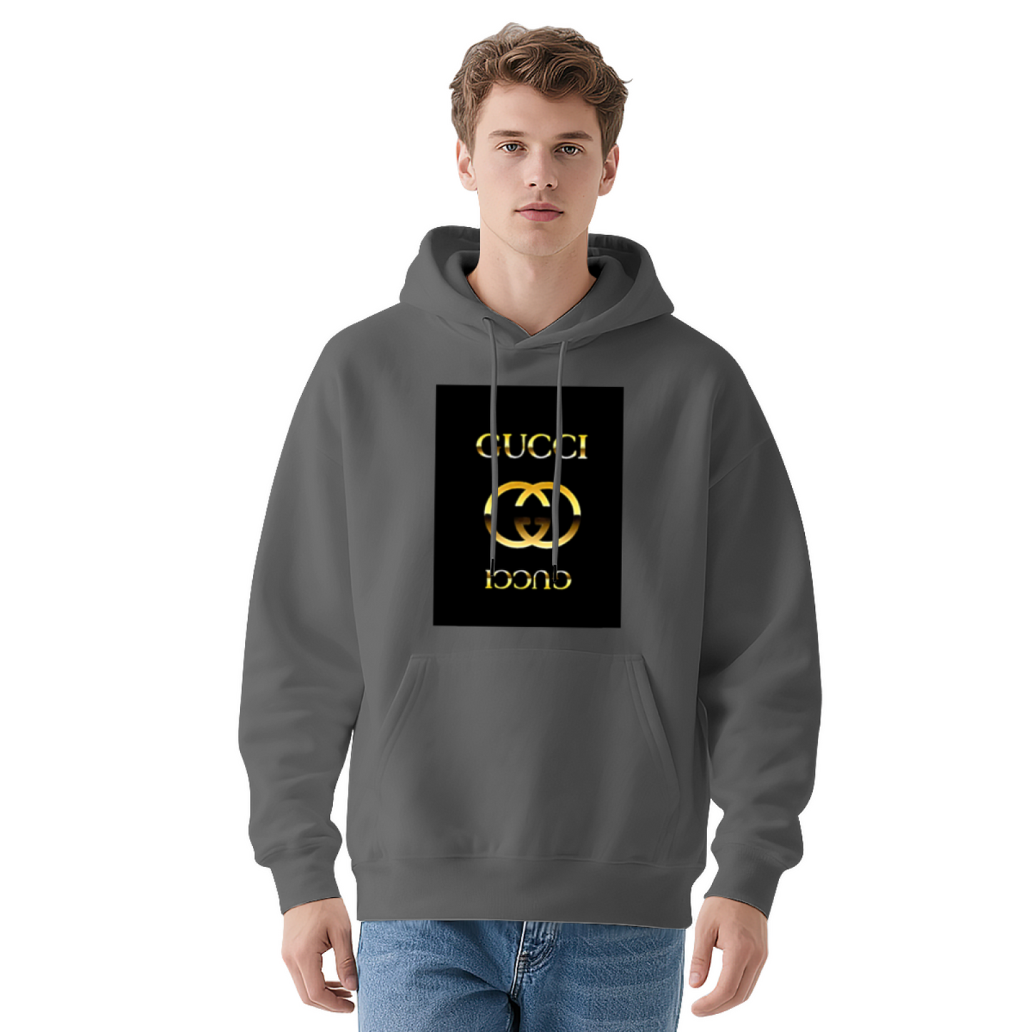 Luxury Gold Double GG Logo Black Men¡¯s Hoodie