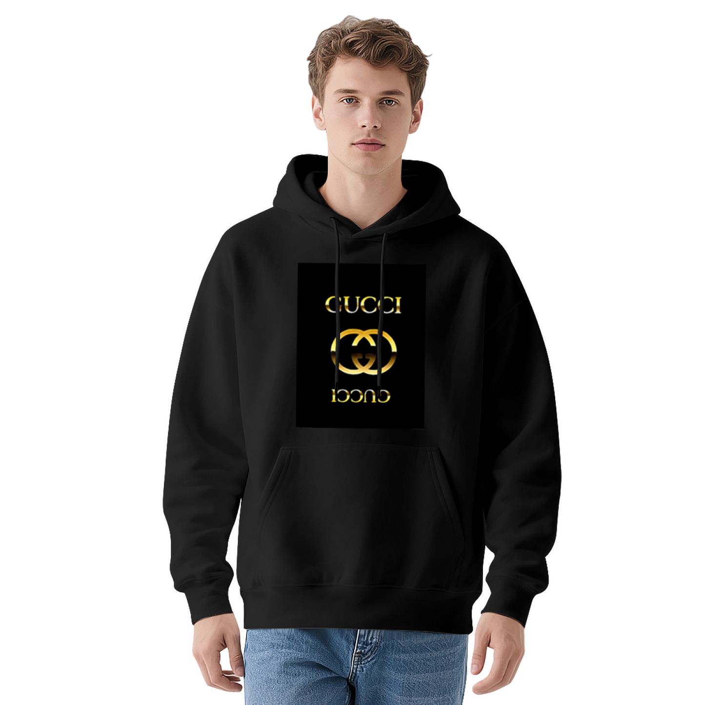 Luxury Gold Double GG Logo Black Men¡¯s Hoodie