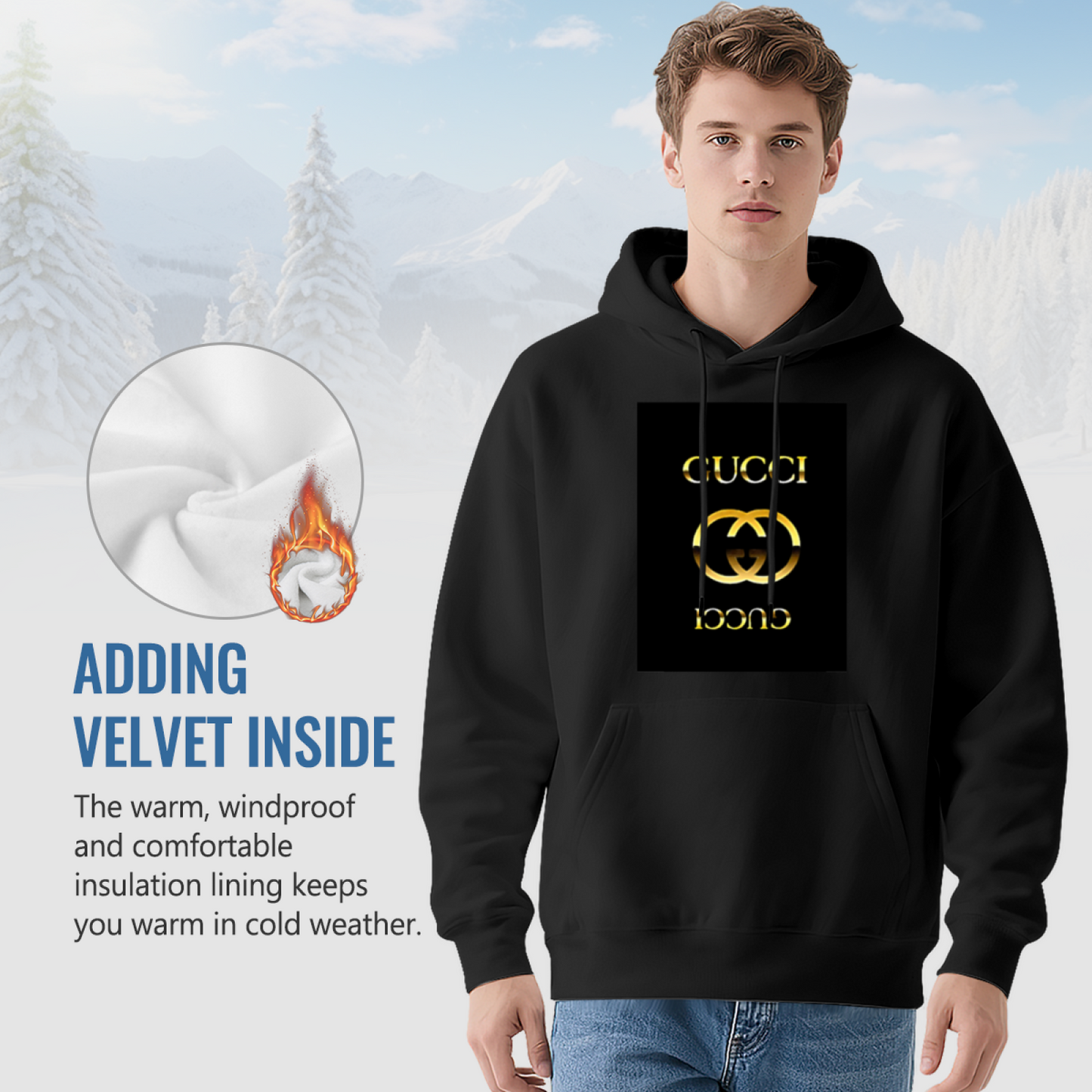 Luxury Gold Double GG Logo Black Men¡¯s Hoodie