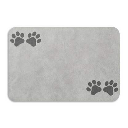 Light Grey Minimal Paw Accent Diatom Mat | Neutral Silicone Non-Slip Bathroom Doormat