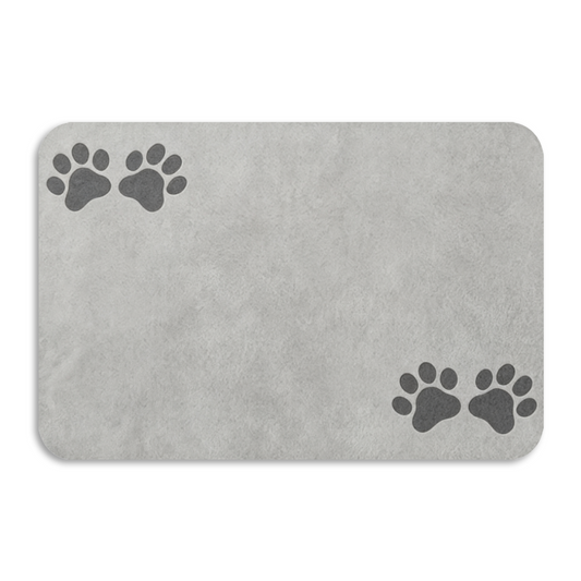 Light Grey Minimal Paw Accent Diatom Mat | Neutral Silicone Non-Slip Bathroom Doormat
