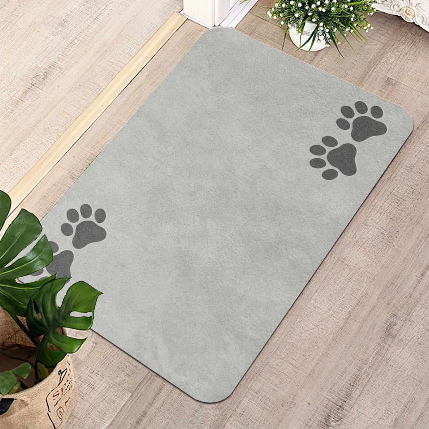 Light Grey Minimal Paw Accent Diatom Mat | Neutral Silicone Non-Slip Bathroom Doormat