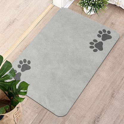 Light Grey Minimal Paw Accent Diatom Mat | Neutral Silicone Non-Slip Bathroom Doormat