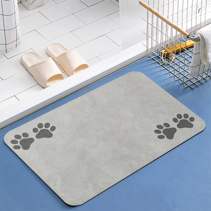 Light Grey Minimal Paw Accent Diatom Mat | Neutral Silicone Non-Slip Bathroom Doormat
