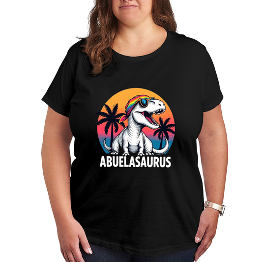 Cool Open Mouth Abuelasaurus Retro Sunset Dinosaur Tee