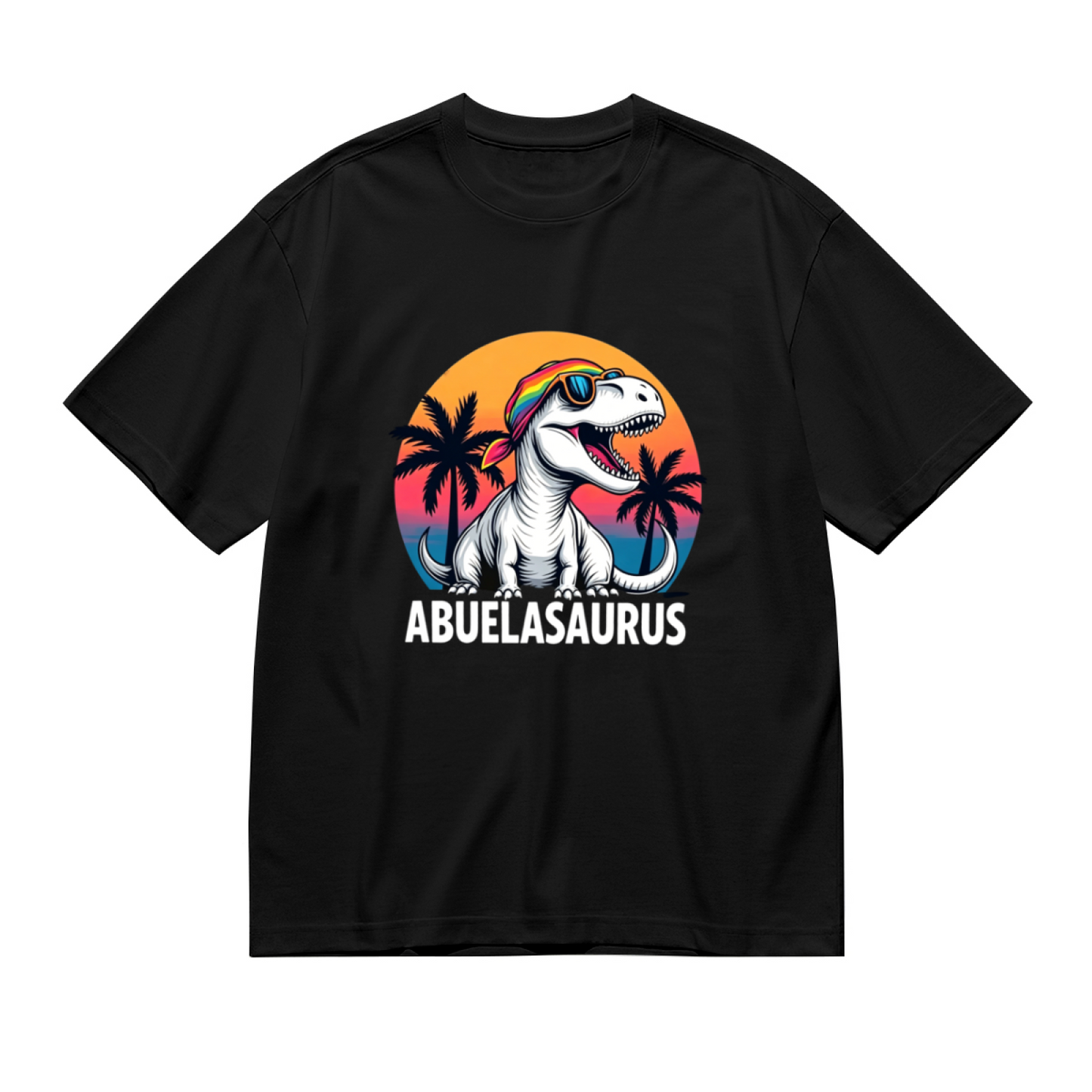 Cool Open Mouth Abuelasaurus Retro Sunset Dinosaur Tee