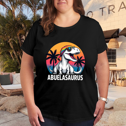 Cool Open Mouth Abuelasaurus Retro Sunset Dinosaur Tee