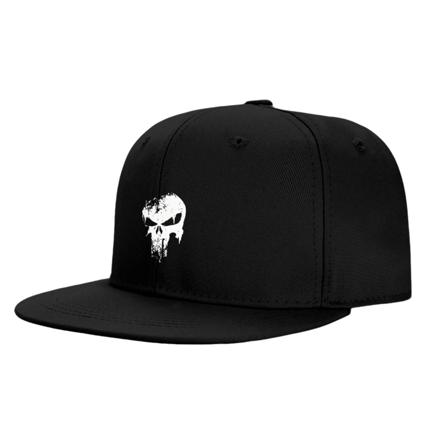 Distressed Skull Gothic Black Street Style Flat Brim Snapback Cap