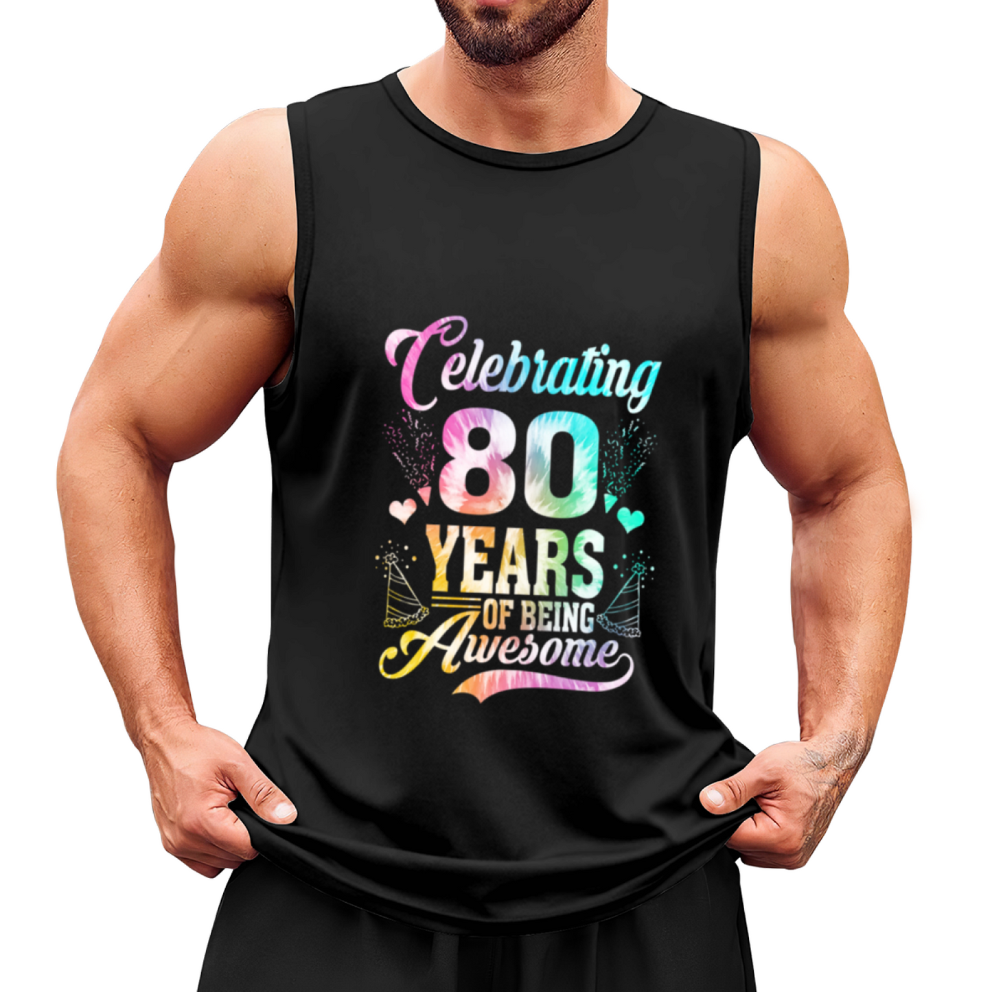 Rainbow Tie Dye Celebrating 80 Awesome Years Birthday Tank