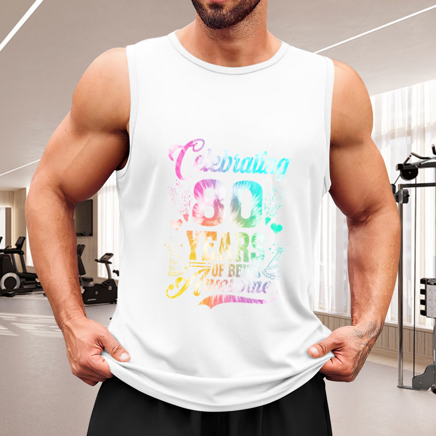 Rainbow Tie Dye Celebrating 80 Awesome Years Birthday Tank