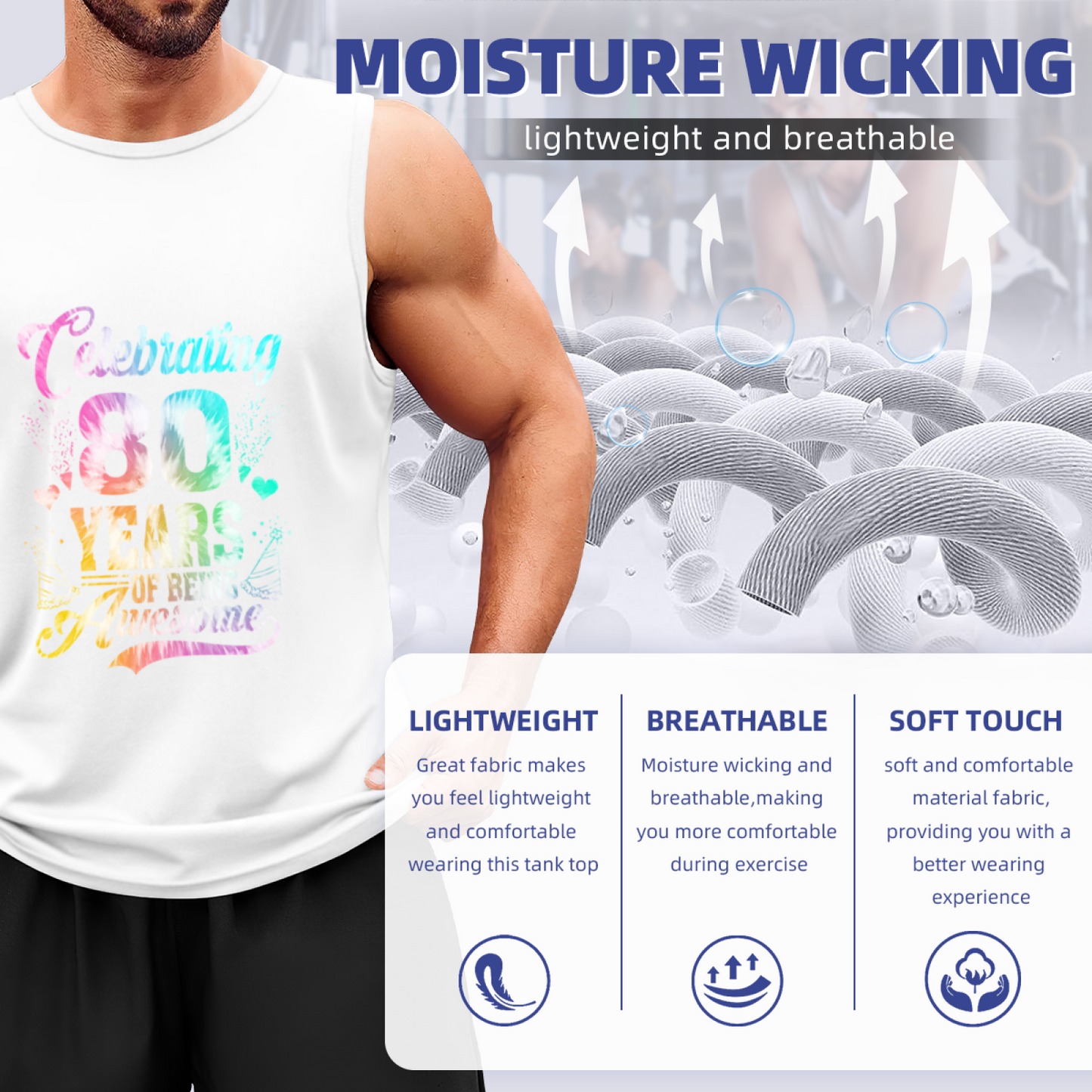 Rainbow Tie Dye Celebrating 80 Awesome Years Birthday Tank