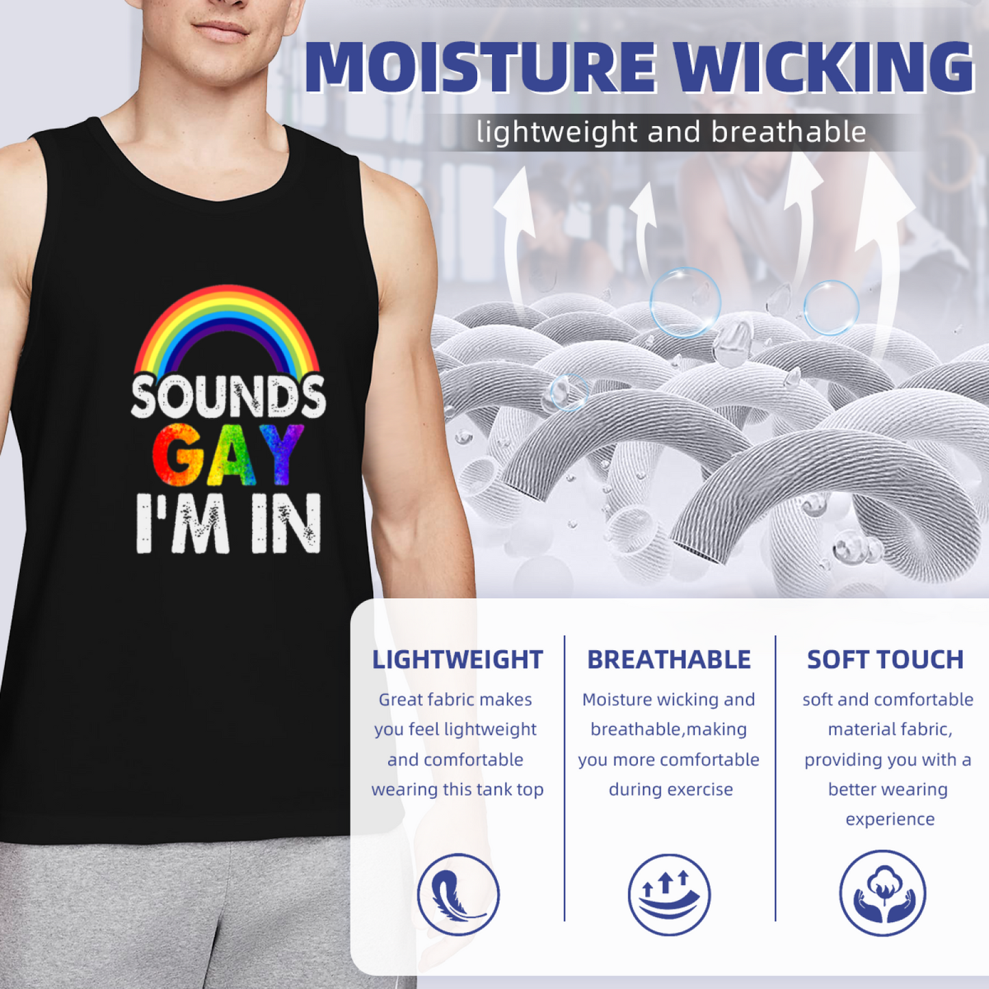 Sounds Gay I¡¯m In Rainbow Pride Men¡¯s Cotton Sleeveless Tank Top