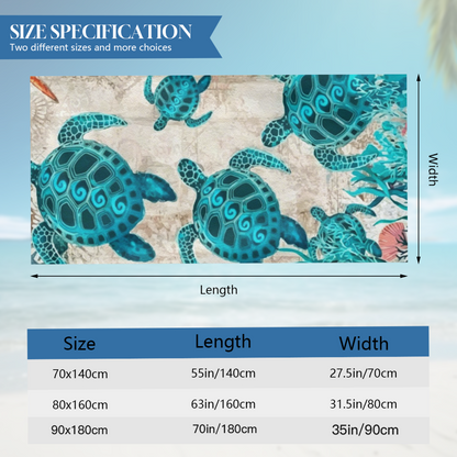 Vintage Underwater Sea Turtle Coral Print Beach Towel, Full Size Range, Luxuriously Soft, Fast Absorbing & Snug for Beach Sunbathing & Travel