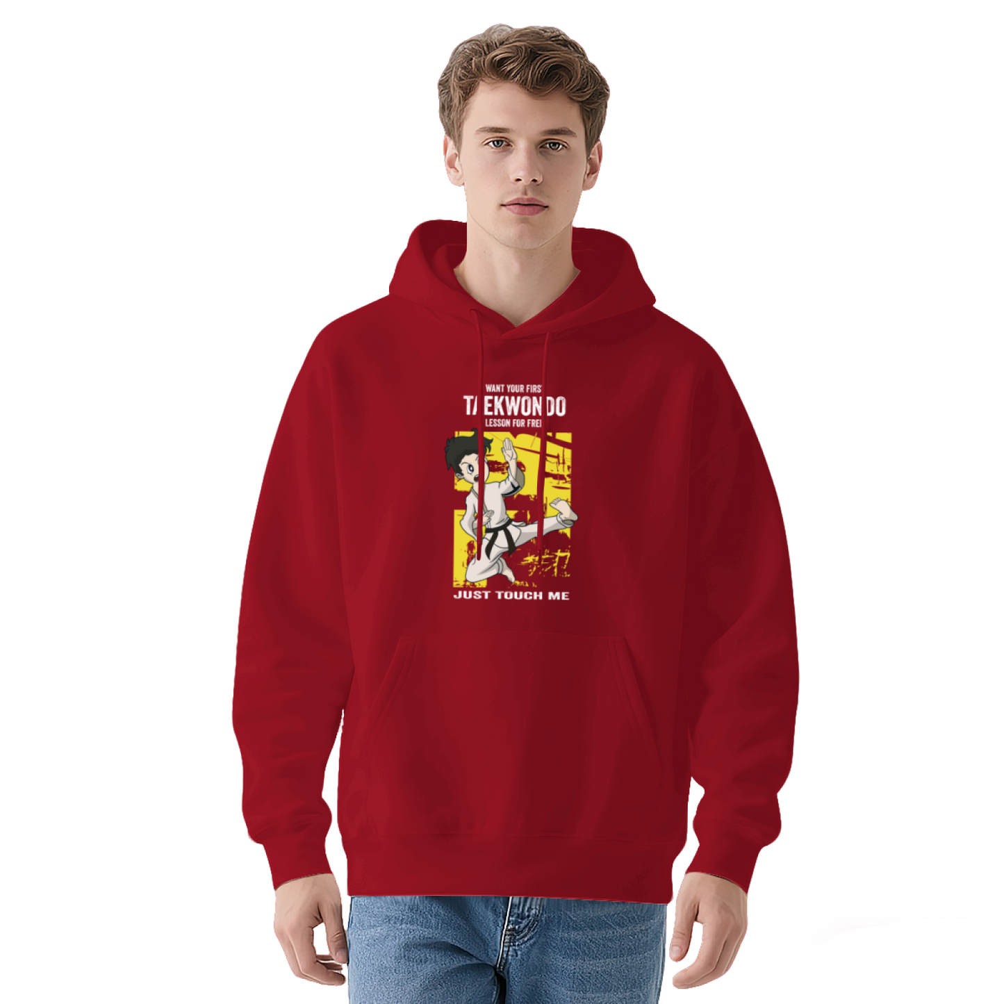 Taekwondo Cartoon Red Men¡¯s Hoodie, Warm Comfortable Fit