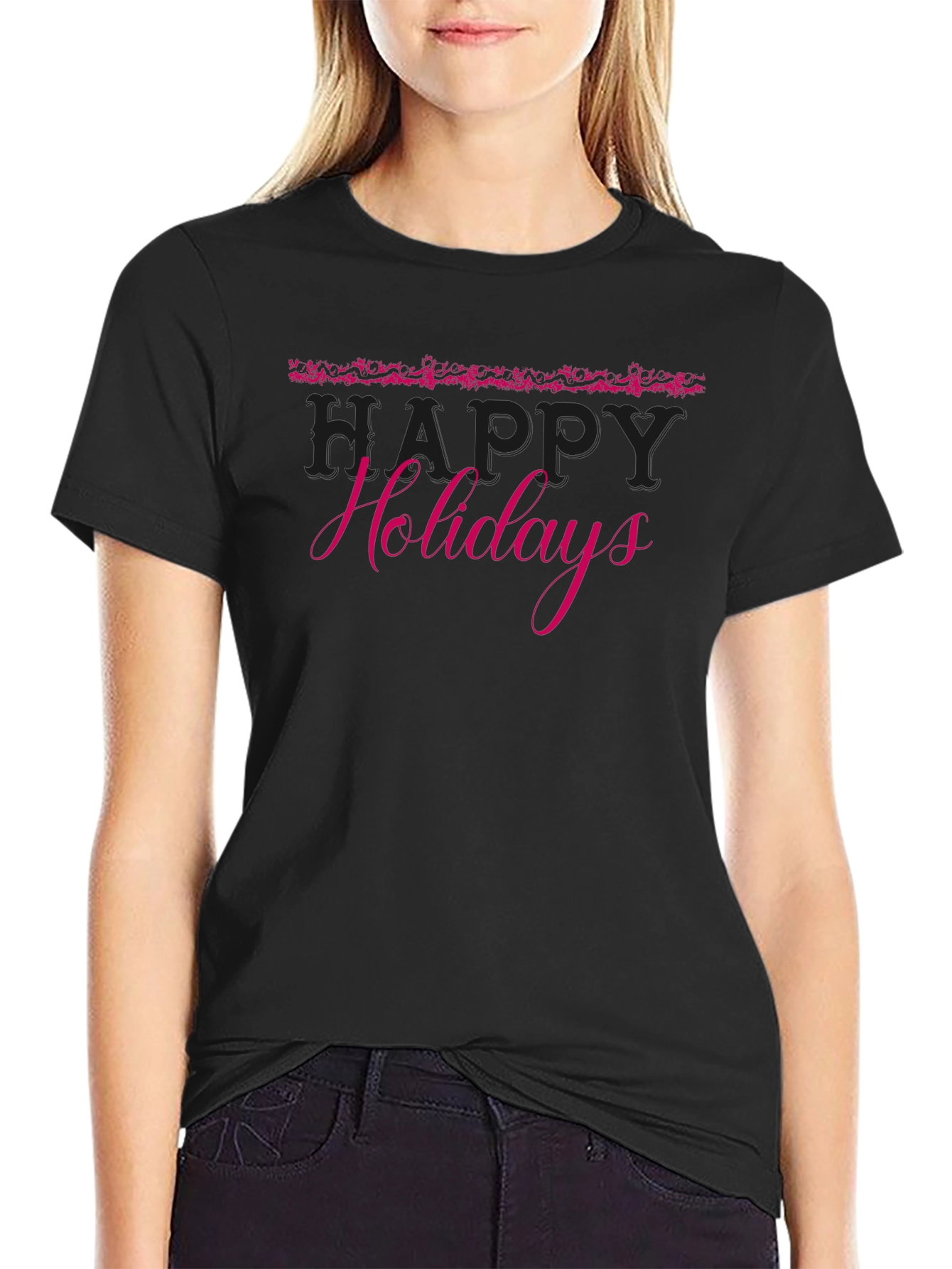 Festive Happy Holidays Black T-Shirt