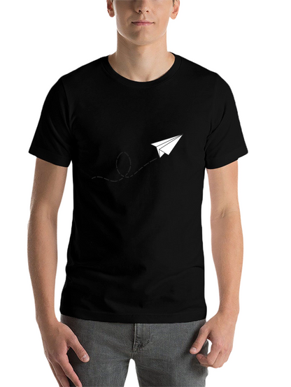Mens Black Graphic Tee - Paper Airplane Design
